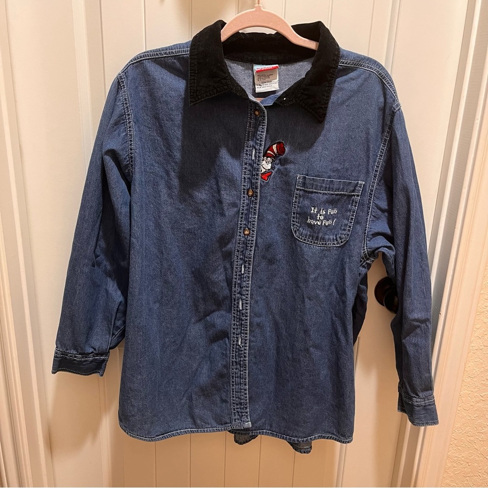 Vintage Dr. Seuss Cat in the Hat Plus Size Denim Shirt - 22W/24W